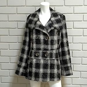 George Black/Gray/White Plaid Coat. Size 12-14 Large